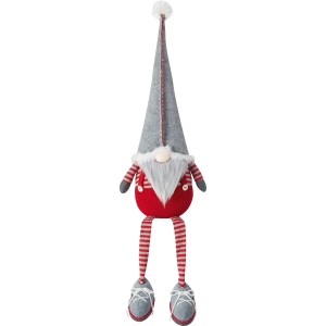 Gnomo in tessuto seduto rosso-grigio come decorazione natalizia, 79/86 cm di altezza.