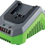 Caricabatterie rapido LUX 20 V per batterie 1 PowerSystem, grigio/verde, con indicatore di carica.