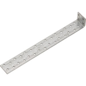 Ancoraggio piatto in acciaio zincato 300x40x4 mm con fori per strutture in legno.