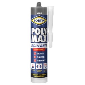 Cartuccia nera di sigillante Bostik Poly Max per giunti e sigillature.