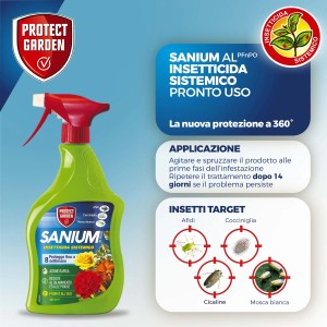 Antiparassitario Sanium, insetticida biologico in flacone spray verde.