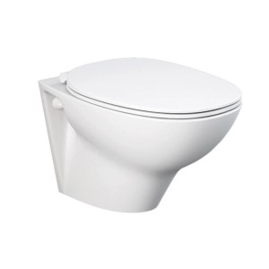 WC sospeso t.b.t. bianco con coperchio chiuso.