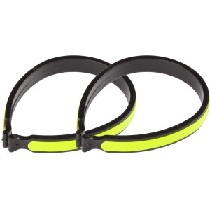 Due fasce nere per gamba da bici con striscia riflettente gialla per una migliore visibilità.