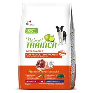 Natural Trainer cibo secco per cani, Medium/Adult con prosciutto e riso, 3kg.