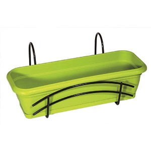 Fioriera verde t.b.t. con supporto nero per ringhiere balcone.