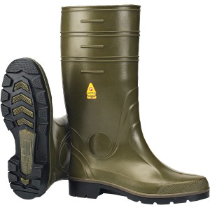 Stivali di gomma verdi per giardinaggio, robusti e impermeabili.