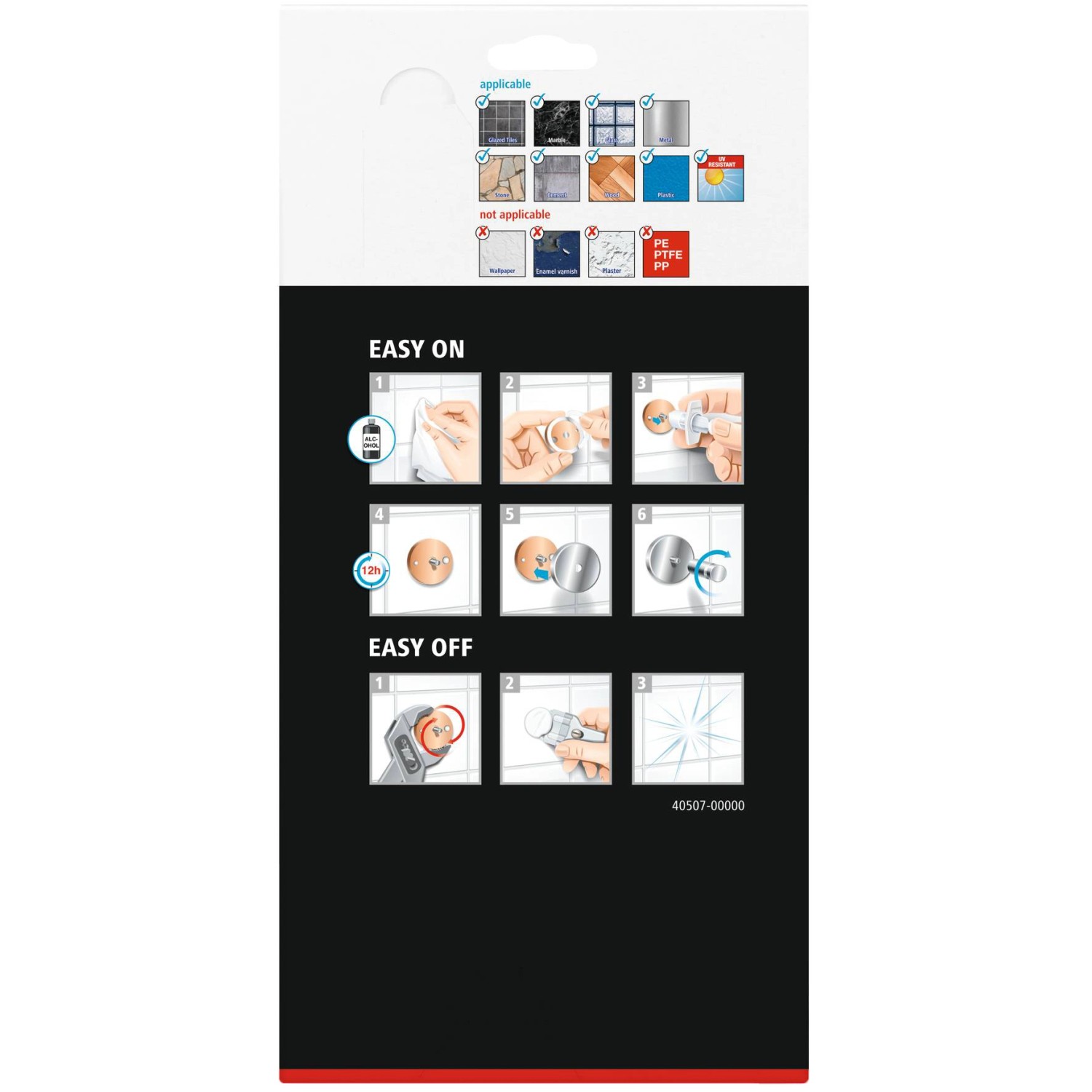 Istruzioni per il montaggio del cestello doccia angolare Tesa Aluxx con soluzione adesiva, guida passo passo.