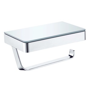 t.b.t. Porta carta igienica con ripiano in vetro, cromato.