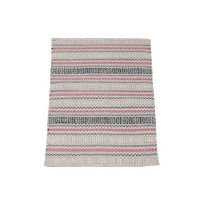 Tappeto t.b.t. con motivo a righe beige, rosa e nero.