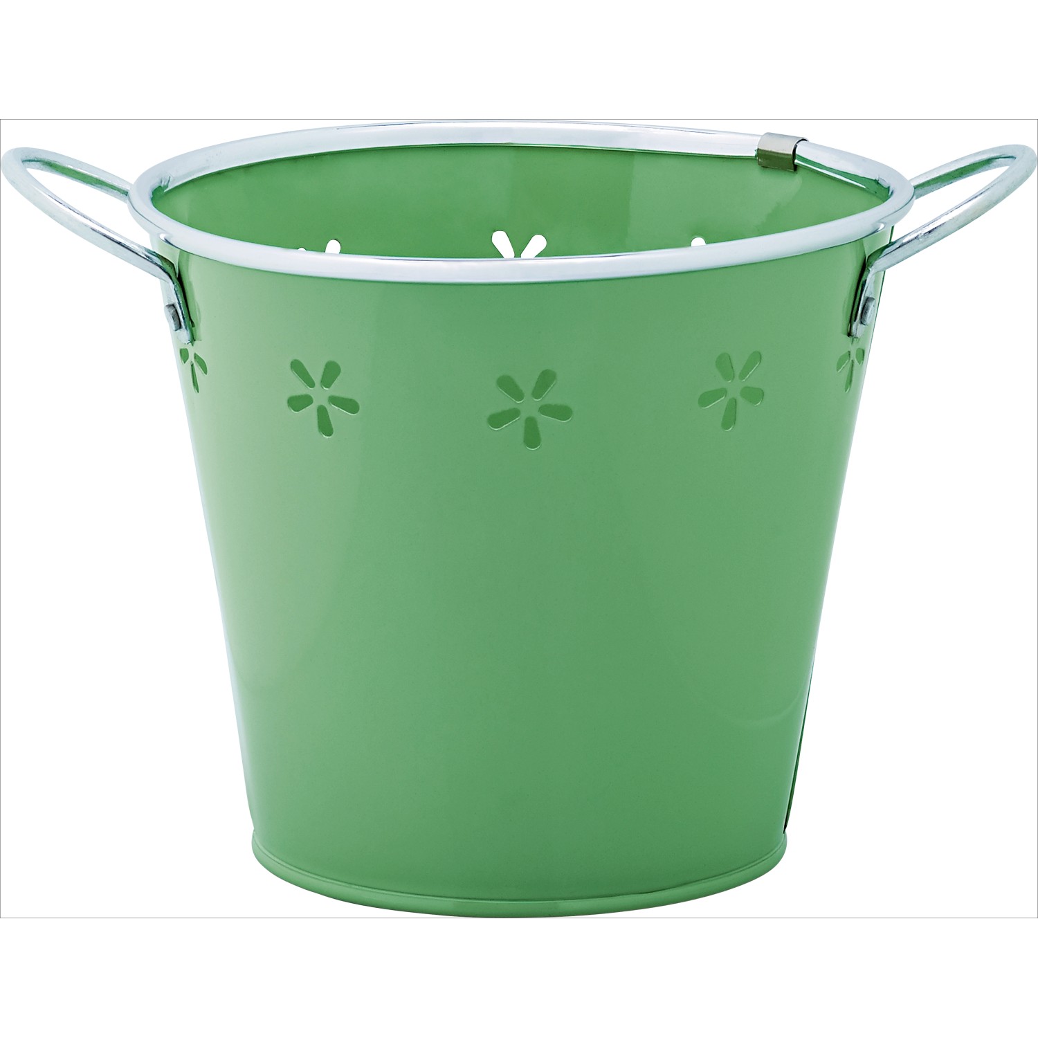 Vaso decorativo verde (Ø 14 cm) con motivo floreale traforato e manici.