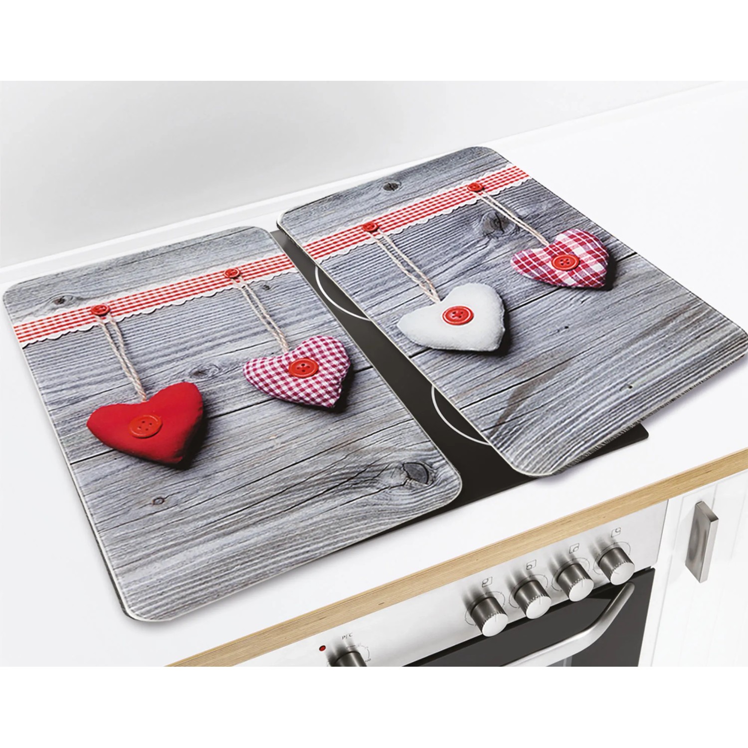 Wenko Coprifornelli Universali Cuori Set da 2 in vetro per piani cottura in vetroceramica ed elettrici.