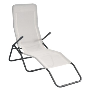 Lettino prendisole t.b.t. con struttura grigia e rivestimento bianco.