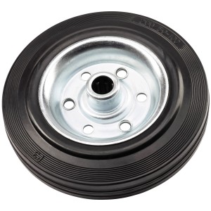 Ruota in gomma piena, Ø 200 mm, con cerchio in acciaio e mozzo da 58 mm. Ruota per attrezzature di trasporto.