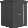Casetta da giardino Biohort Neo 1A in grigio scuro metallizzato con porta standard. Casetta in metallo.