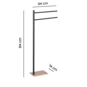 Portasciugamani a terra con due bracci e base in legno, altezza 84 cm.