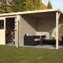 Casetta da giardino in legno Paradis: casetta non trattata con estensione aperta e spazio di archiviazione. Ideale per mobili da giardino.