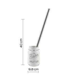 Set scopino WC t.b.t.: Contenitore bianco effetto vintage con spazzola argentata.