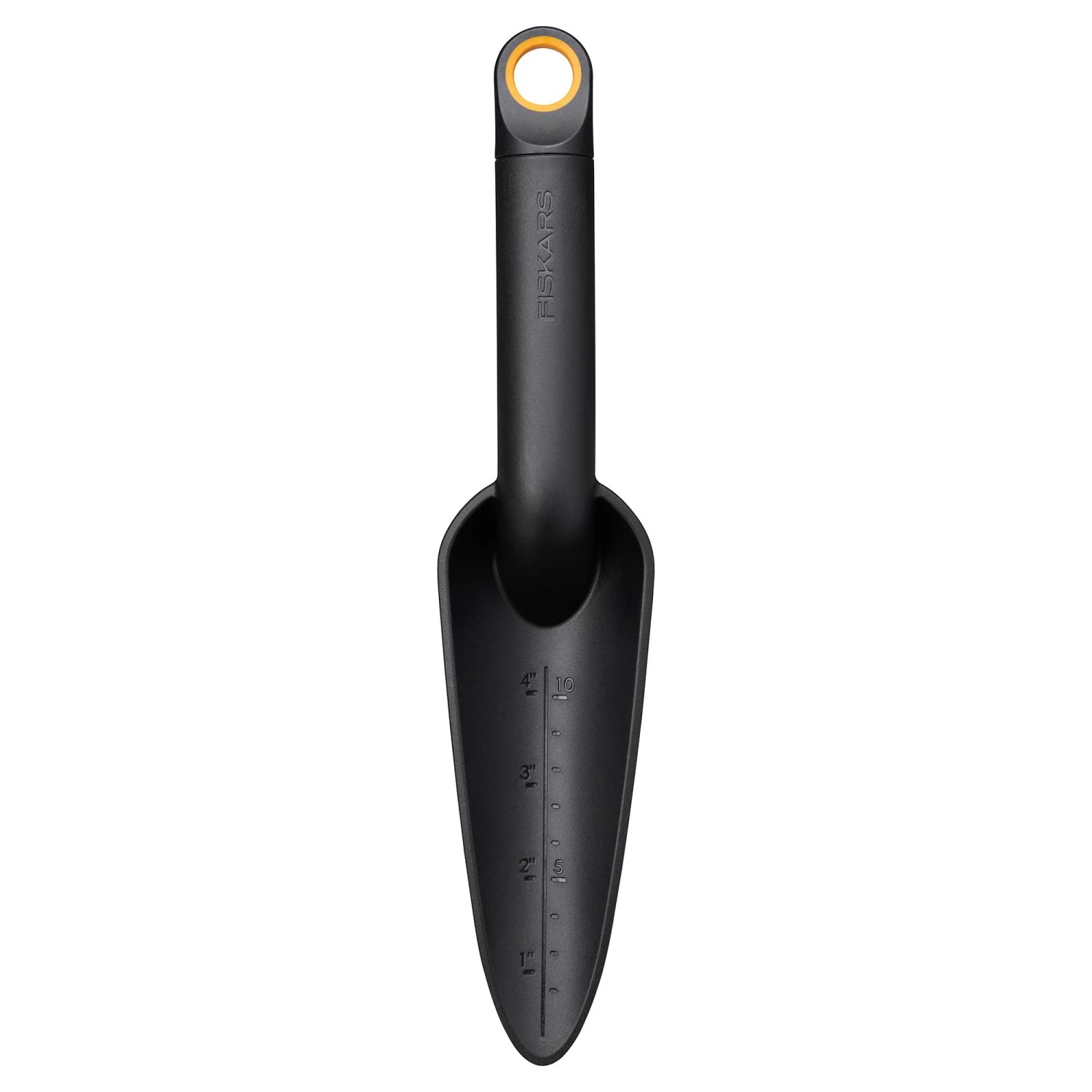 Stretta paletta da trapianto Fiskars Solid nera per piantare in vaso.