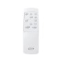 Telecomando bianco per climatizzatore t.b.t. con tasti per temperatura, ventola e timer.