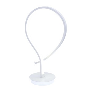 Moderna lampada da scrivania a LED bianca con design curvo.