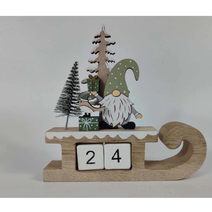 Decorazione natalizia calendario slitta 15,5x14,5x2,5 cm