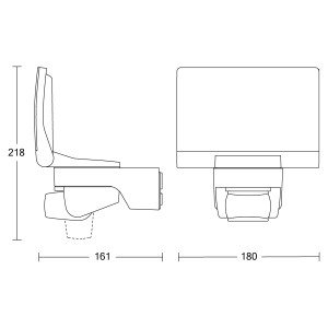 Schizzo della lampada da parete per esterni a LED Steinel XLED Home 2 S argento con rilevatore di movimento e dimensioni.