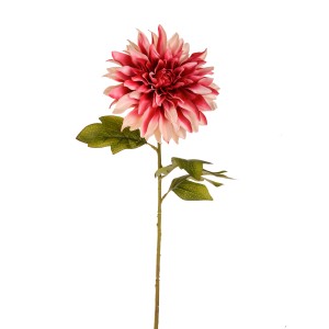 Fiore artificiale decorativo: Dalia rosa-rossa con stelo e foglie verdi.