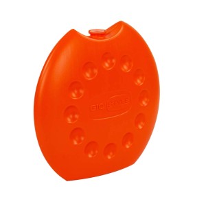 Accumulatore di freddo arancione per attrezzatura da campeggio con motivo a pois.