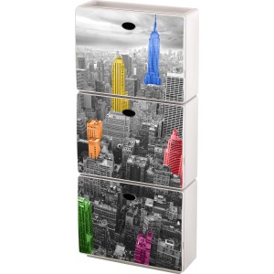 t.b.t. Organizer armadio con skyline di New York e accenti colorati.