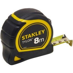 Stanley Flessometro Tylon, 8 m di lunghezza, 25 mm di larghezza. Strumento di misura con custodia nera e dettagli gialli.