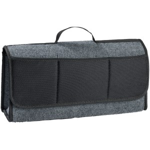 Grande borsa porta attrezzi OBI grigia con maniglia e tasche a rete per bagagliaio.