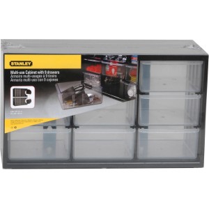 Magazzino minuteria Stanley con 9 cassetti trasparenti per officina e hobby.