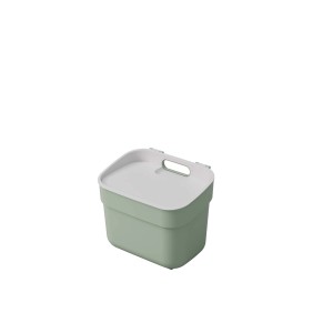 t.b.t. Pattumiera verde con coperchio bianco.