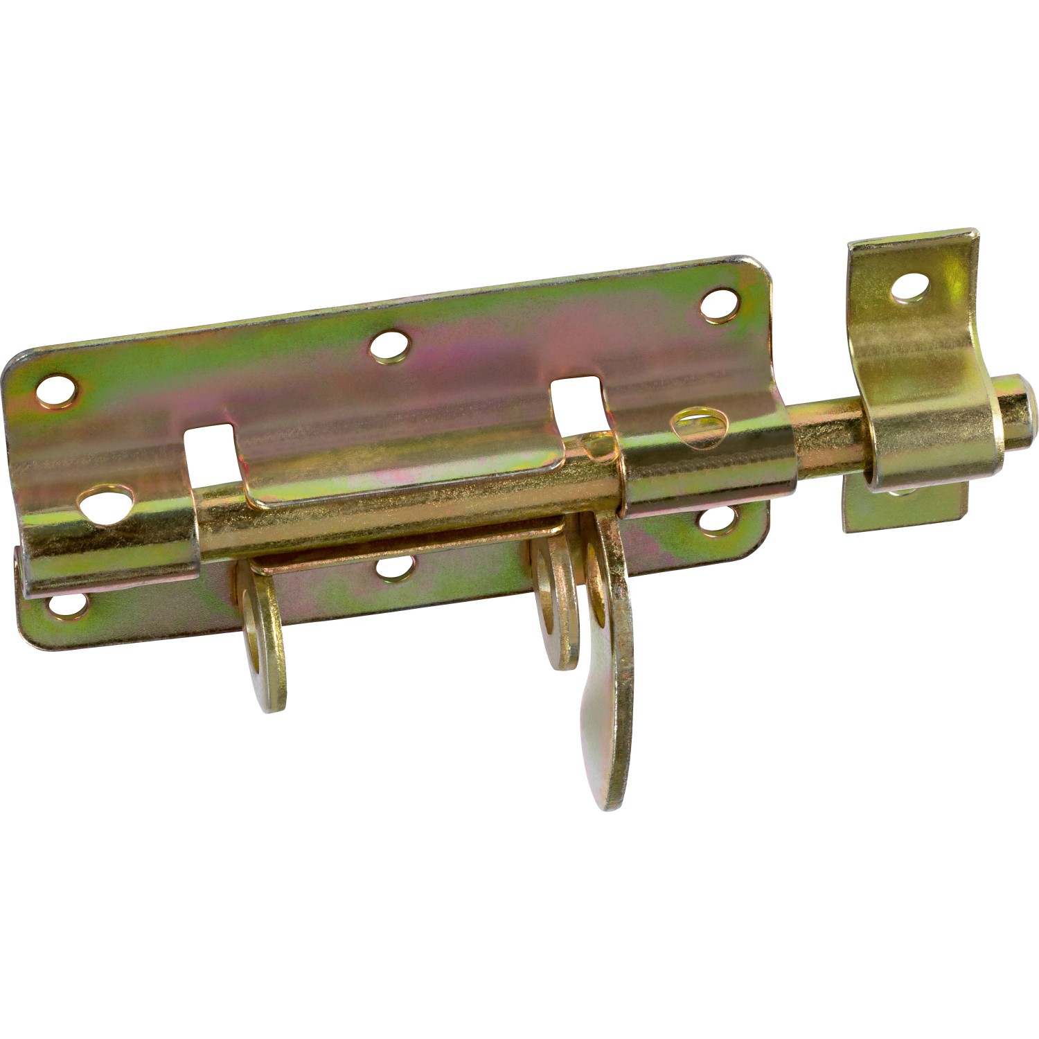 Catenaccio a leva zincato giallo, 100x48 mm, per ante di mobili e uso esterno.