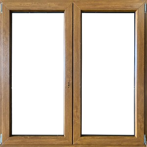 Finestra in PVC marrone a due ante per OBI. Finestra per nuove costruzioni e ristrutturazioni.