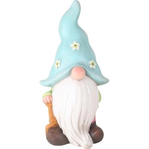 Gnomo da giardino blu con vanga, 48 cm, in polystone, decorazione per il giardino.
