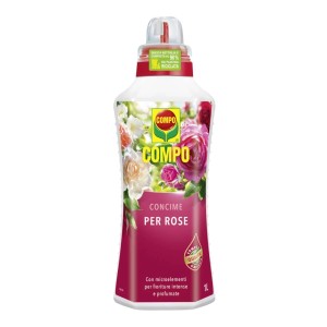 Concime per rose COMPO, fertilizzante liquido, flacone da 1 litro.