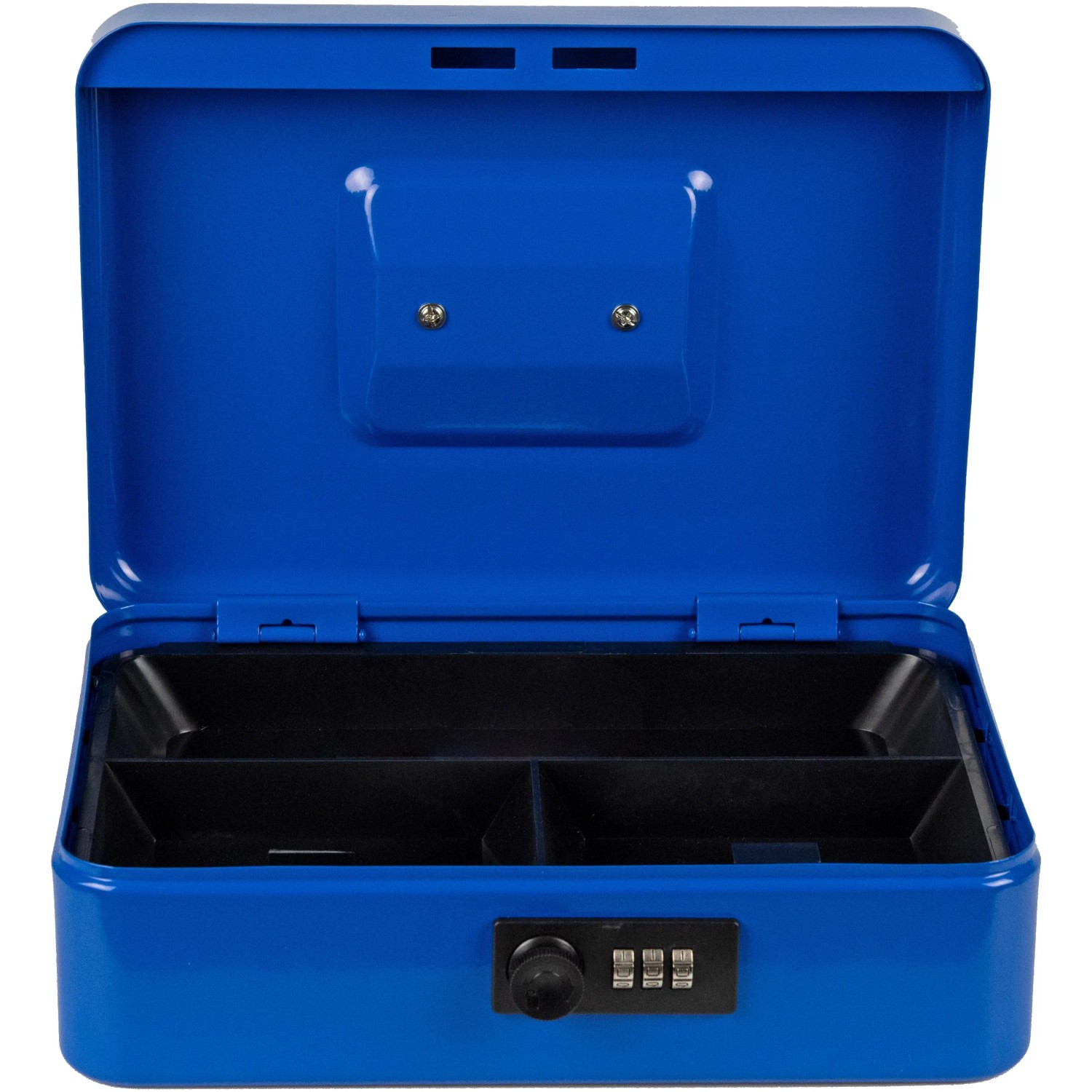 Cassetta di sicurezza Burg-Wächter blu aperta con serratura a combinazione Money Code 5025.