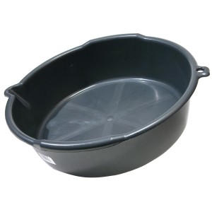 Vaschetta di scarico olio grigia in plastica per cambio olio auto.