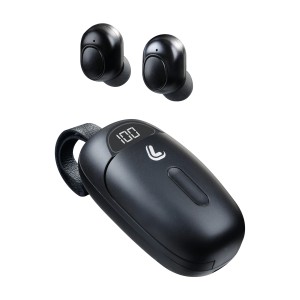 Cuffie Bluetooth t.b.t. nere con custodia di ricarica per interni auto.