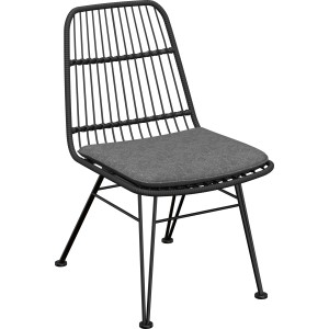 Sedia nera del set balcone Takone 3 pezzi con cuscino grigio.