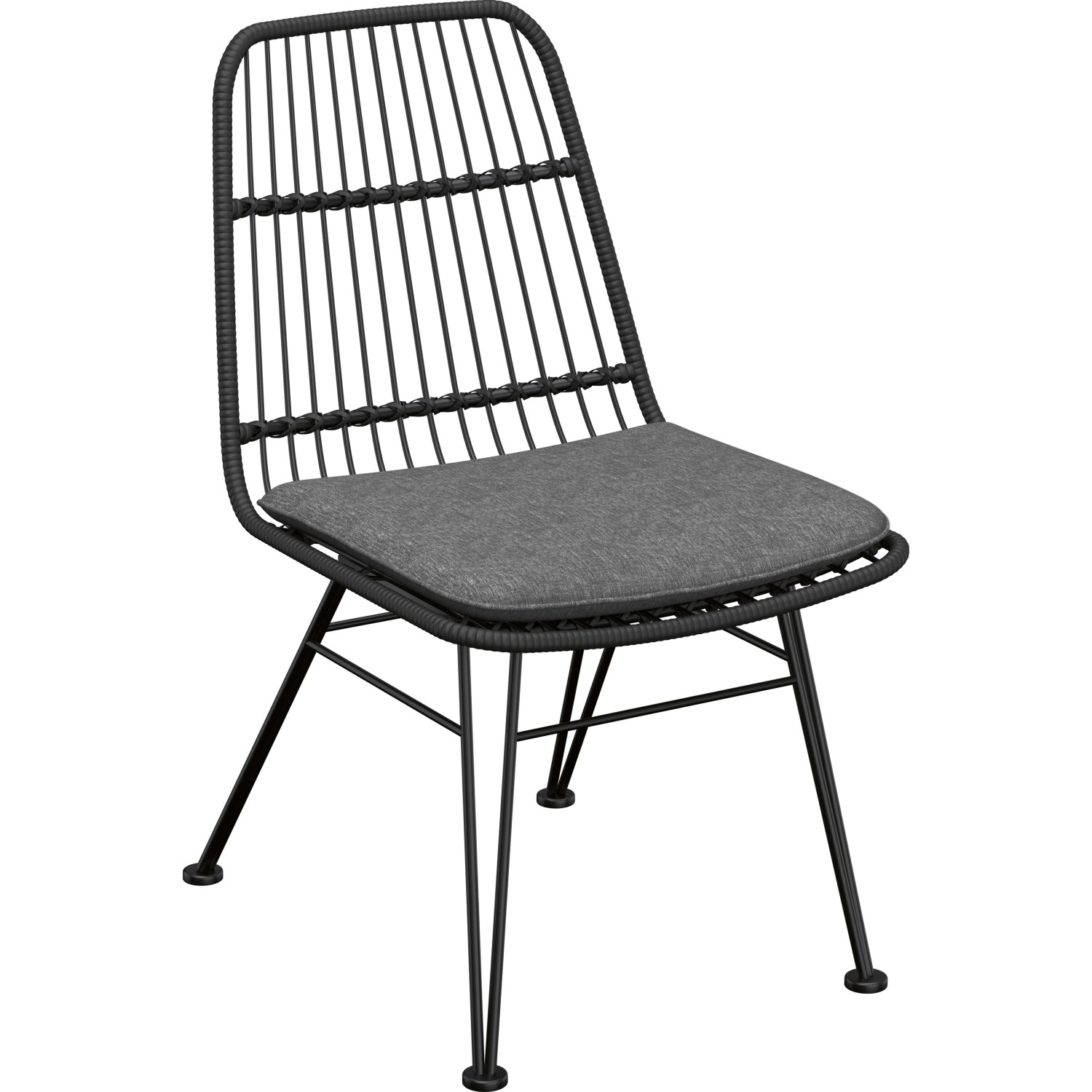 Sedia nera del set balcone Takone 3 pezzi con cuscino grigio.