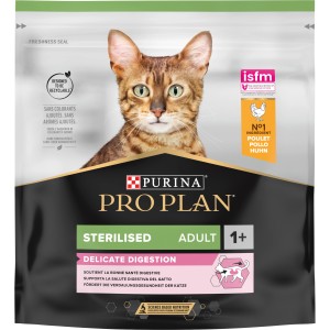 Purina Pro Plan Sterilised Adult 1+ cibo per gatti, gusto pollo, per digestione delicata.