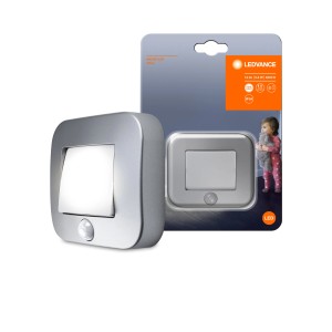 Luce notturna Ledvance LED Nightlux Hall, color argento con sensore di luce e movimento.