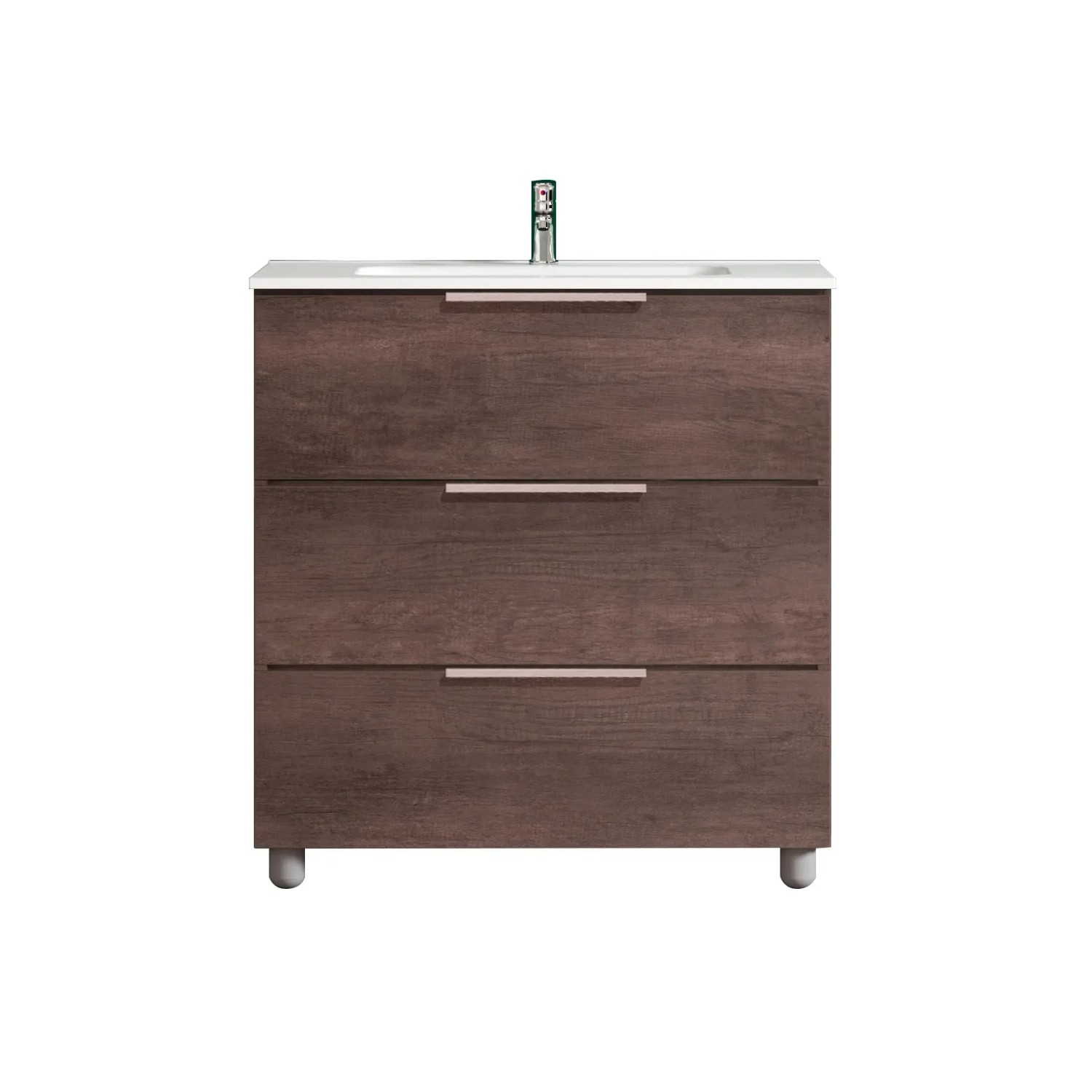 Mobile bagno t.b.t. con tre cassetti e lavabo da appoggio.