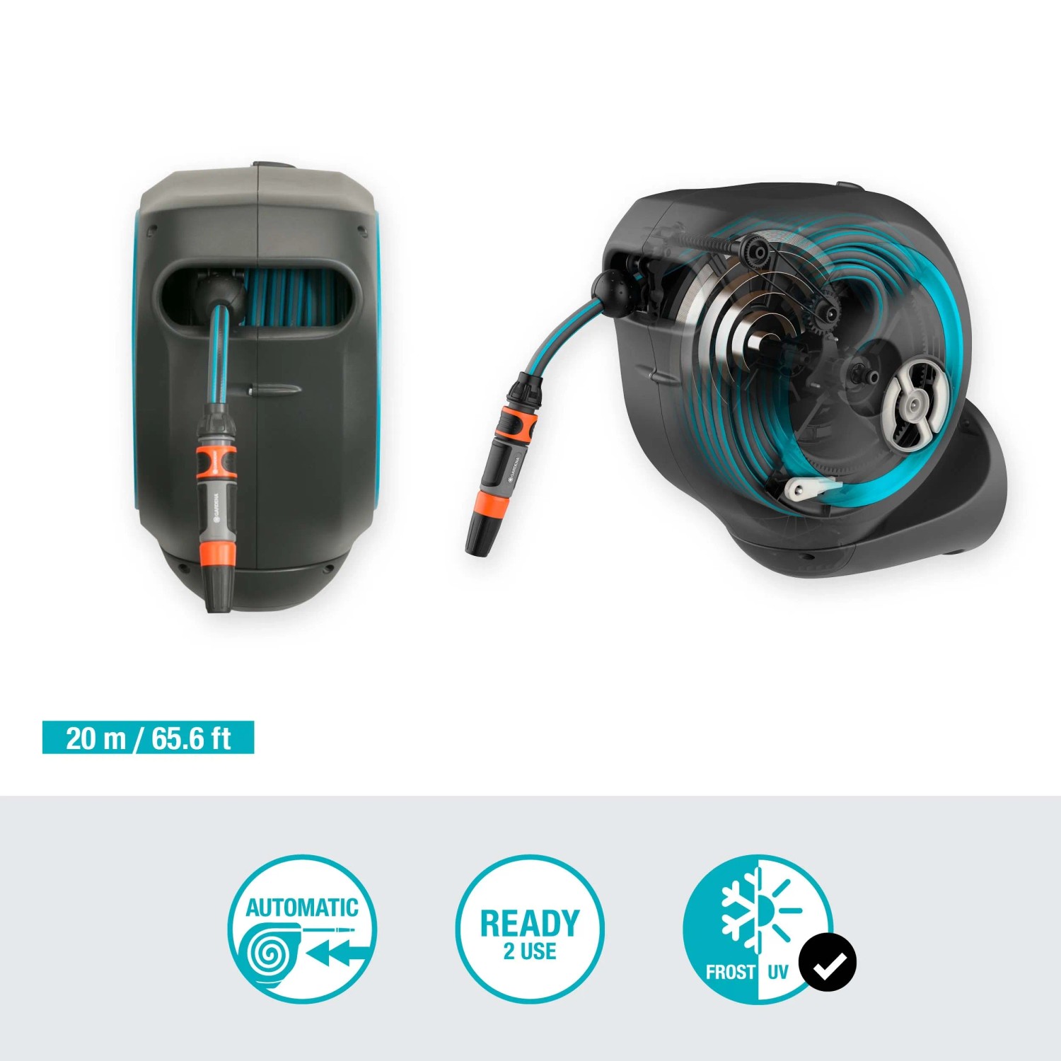 Avvolgitubo Da Giardino A Parete TOUGH MASTER 20m + 2m – Retrattile Automatico, Custodia In Plastica Resistente Ai Raggi UV, Con Staffa Girevole 180° - 3