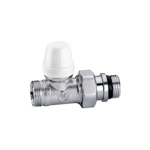 Valvola radiatore cromata per installazione con cappuccio bianco.