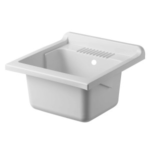 Lavatoio in plastica bianca con scolatoio.