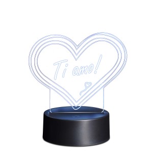 Moderna lampada da tavolo a forma di cuore con scritta 'Ti amo!' per un'atmosfera romantica.