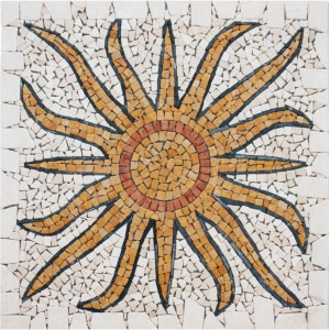 t.b.t. Piastrella a mosaico con motivo solare nei toni del giallo e beige.